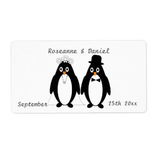 Pinguins que Wedding a etiqueta do favor