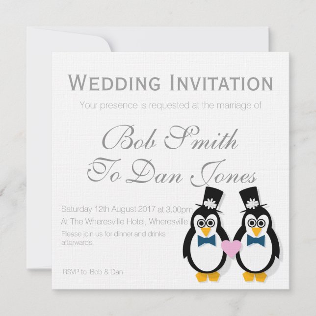 Pinguins que Wedding o convite (Mr&Mr) (Frente)