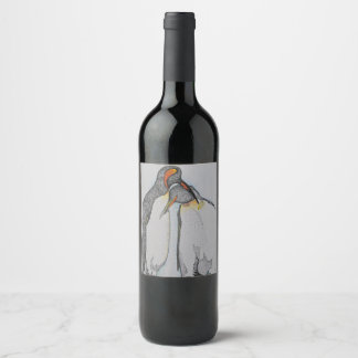 Pinguins, rótulos de garrafas de vinho, casal, Tra