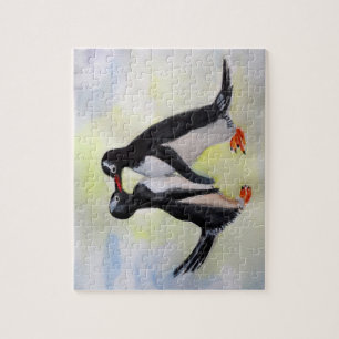 Pinguins se beijam quebra-cabeça de desenho