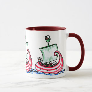 Pinguins velejando numa caneca de Natal