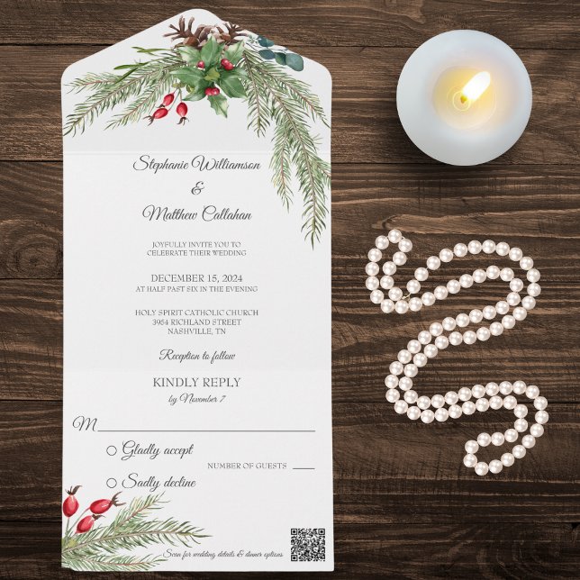 Pinheiro de Natal e Berries com código QR (Also available without QR code. )