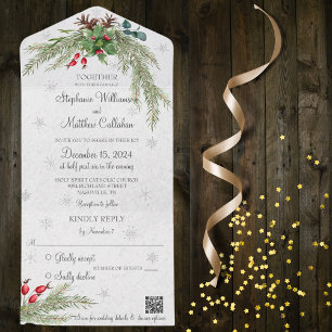 Pinheiro de Natal e Flocos de Neve com Código QR