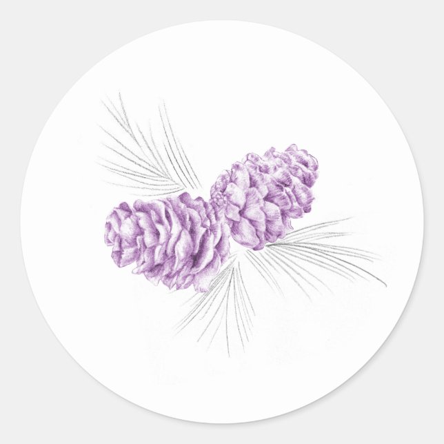 Pinho cones cinza púrpura adesivo casamento no inv (Frente)