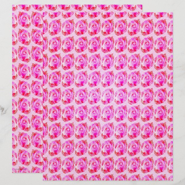 Pink Abstract Roses Scrapbook Paper 2-Sided Page (Frente/Verso)