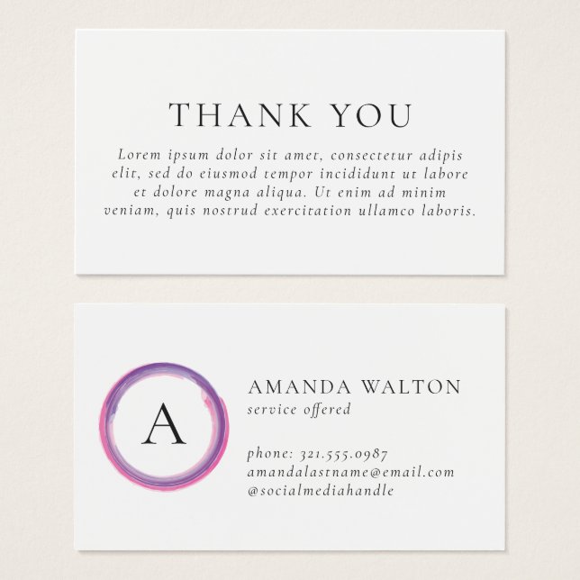 Pink and Purple Monogram Modern Package Insert (Frente & Verso)