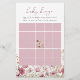 Pink Baby In Bloom Wildflower Baby Bingo Game