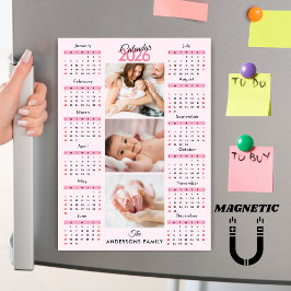 Pink Black Red 2026 Calendar Photo Collage Magnet