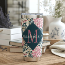 Pink Blue Floral William Morris Elegant Monogram