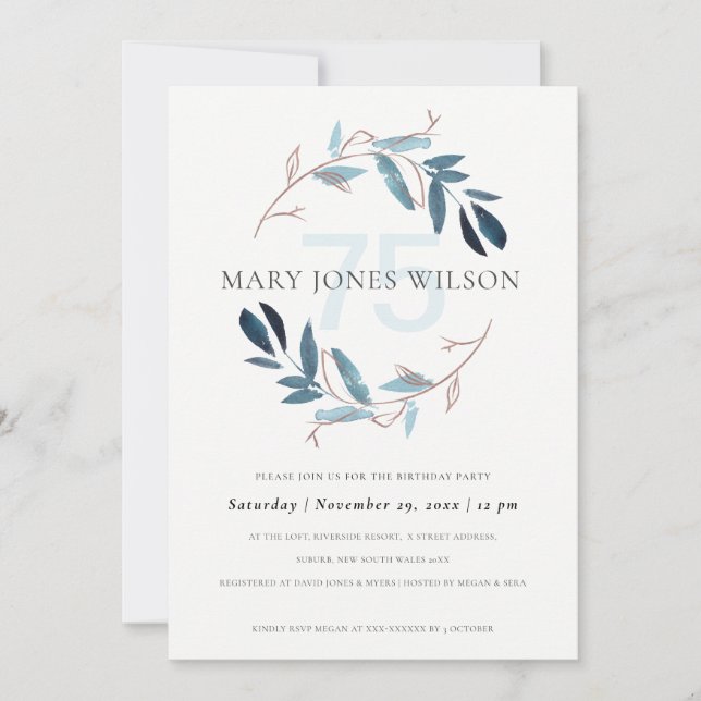 PINK BLUE FOLIAGE WREATH QUALQUER CARTÃO DE ANIVER (Frente)