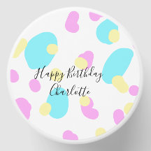 Pink blue yellowhappy birthday kids shapes abstrac