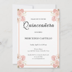 Pink Boho Floral Wreath Quinceañera Convite