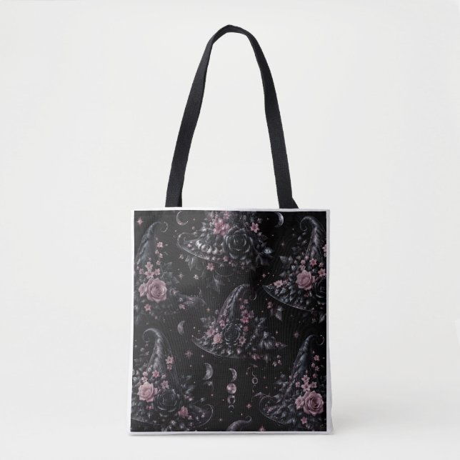 Pink Botanical Witch Halloween Tote Bag (Frente)