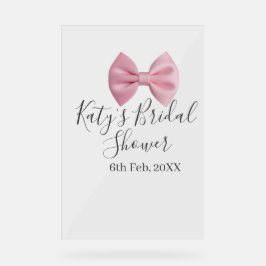 Pink bow bridal shower name date pastel stylish te