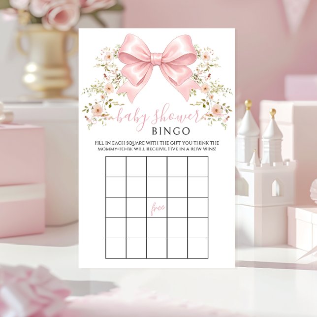 Pink Bow Floral Baby in Bloom Shower Game Bingo (Criador carregado)