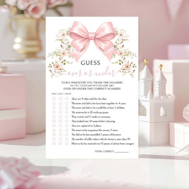Pink Bow Floral Baby Shower Over or Under Game (Criador carregado)
