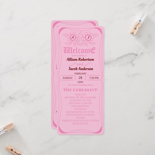 Pink Bright e bold Weding Program (Frente/Verso In Situ)