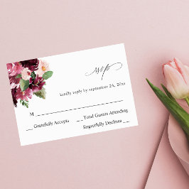 Pink & Burgundy Floral 7 em RSVP V2 de Refeição