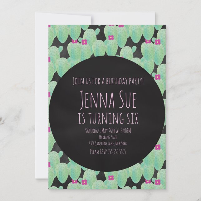 Pink Cactus Pattern Greenery Party (Frente)