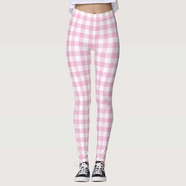 Pink Checker Gingham Pastel Leggings (Frente)