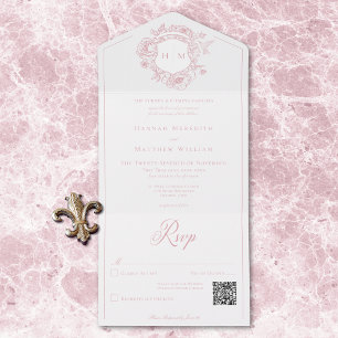 Pink Chinoiserie Bird Crest Casamento QR