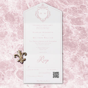 Pink Chinoiserie Bird Crest Casamento QR
