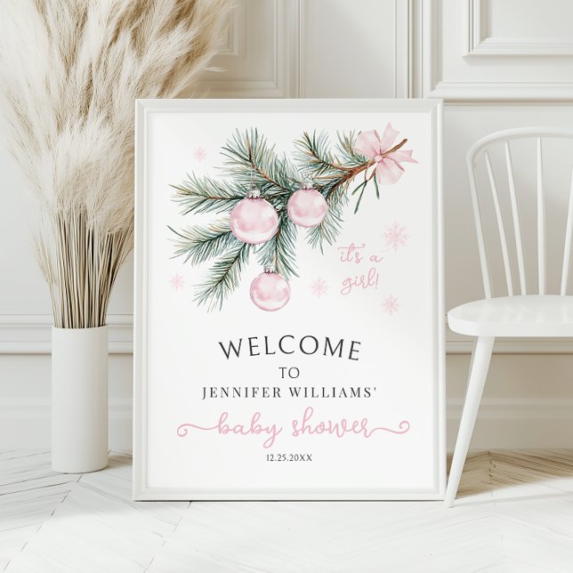 Pink Christmas Baby Shower Welcome Sign Poster (Criador carregado)