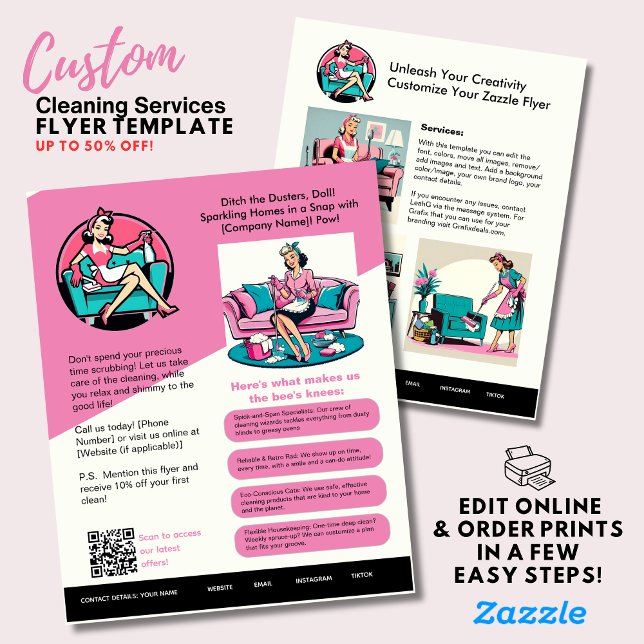 ⭐️ Pink Clearing Business Flyer Modelo Retro 50 (Criador carregado)