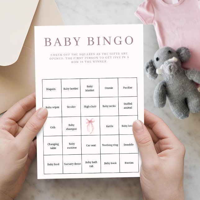 Pink Coquette Bow Baby Shower Bingo (Pink Coquette Bow Baby Shower Bingo Card)