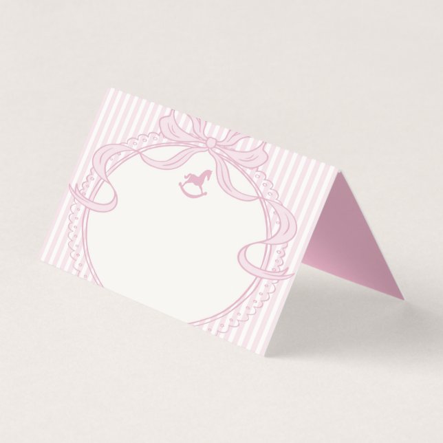 Pink Coquette Bow Rocking Horse Place Card (Frente)