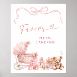 Pink Coquette Carriage Baby Shower Favors Poster