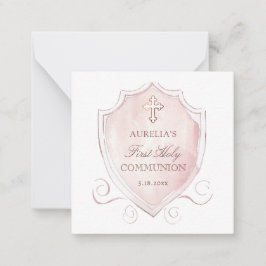 Pink Crest First Commune Mini Cartões de agradecim