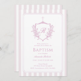 Pink Crest Monograma Baptism Convite