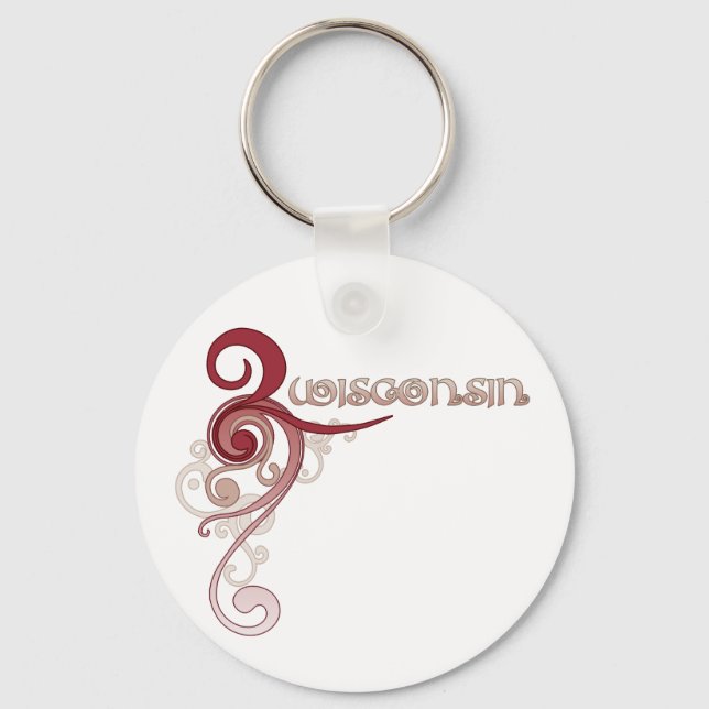 Pink Curly Swirl Wisconsin Chaveiro (Frente)