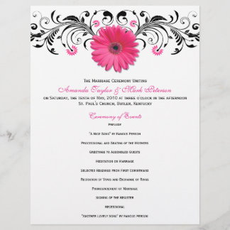 Pink Daisy Black White Floral Weding Program