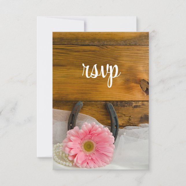 Pink Daisy Horserrady Country Western Wedding RSVP (Frente)