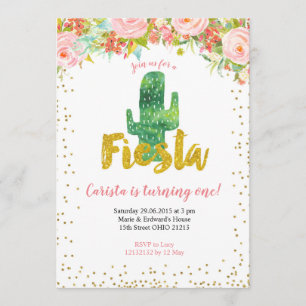 Pink Dourado Fiesta Primeiro Convite de Aniversári