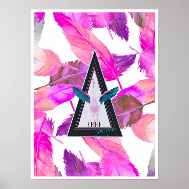 Pink Feathers Free Spirited Flamingo Art poster (Frente)