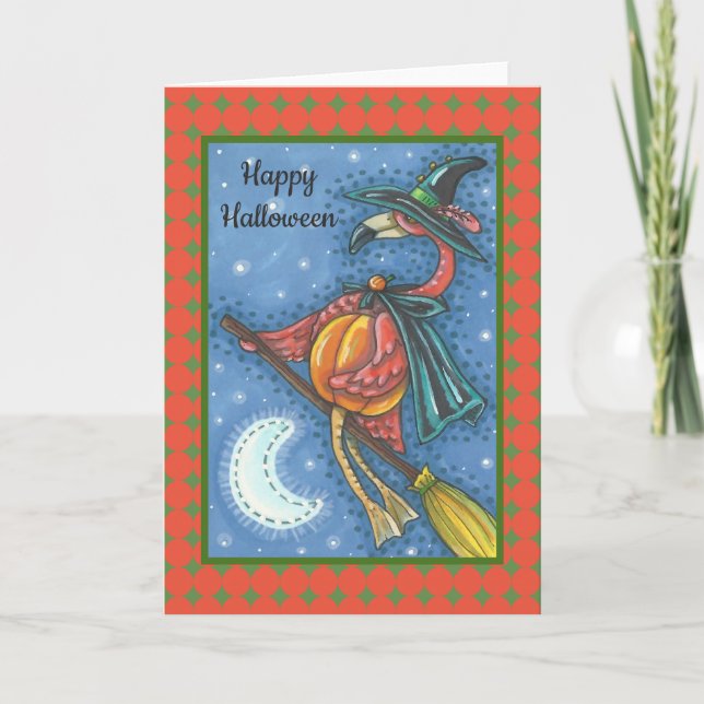 PINK FLAMINGO WITCH HALLOWETING Vazio DE CARTÃO DE (Frente)