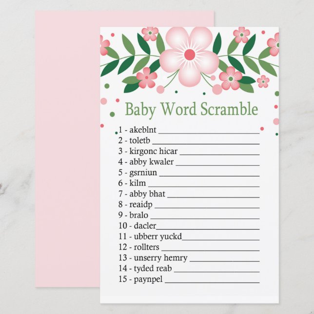 Pink Floral Baby word scraps (Frente/Verso)
