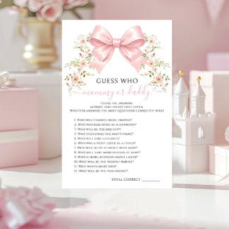 Pink Floral Bow Baby Shower Mommy or Daddy Game