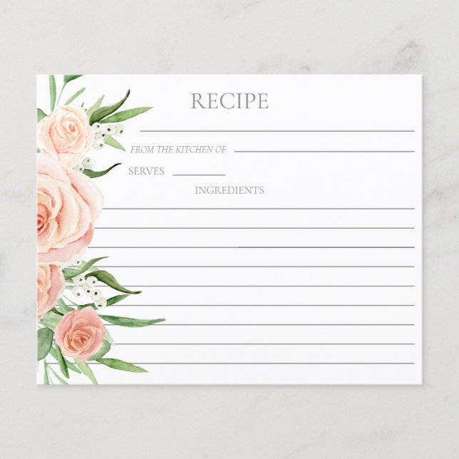 Pink Floral Bridal Shower Double Sided Recipe Card (Frente)