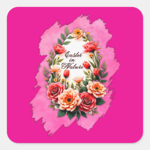 Pink Floral Easter Egg – Spring Art - Autocolante