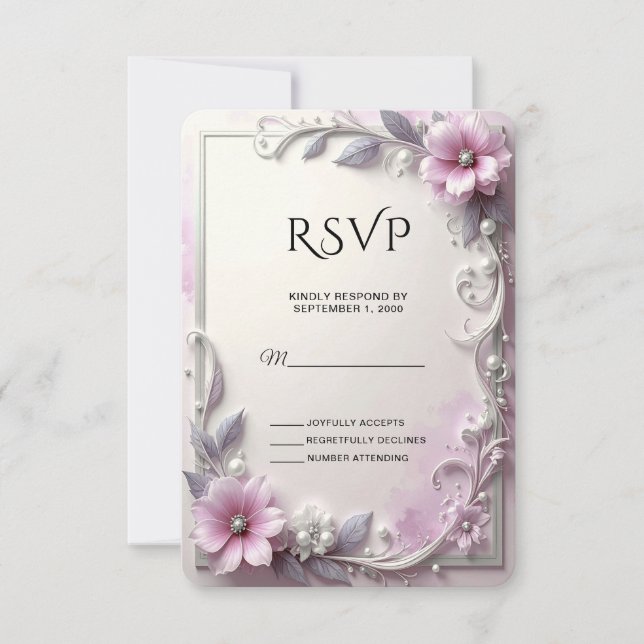 Pink Floral Frame RSVP Card (Frente)