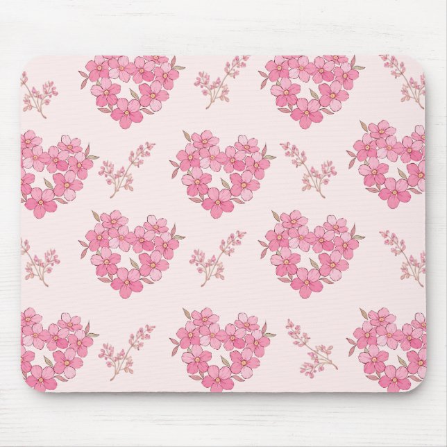 Pink Floral Hearts Pattern Mousepad (Frente)