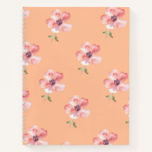 Pink Floral Notebook – Orange Pastel Pattern