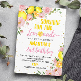 Pink Floral Sunshine Lemonade Convite de Aniversár