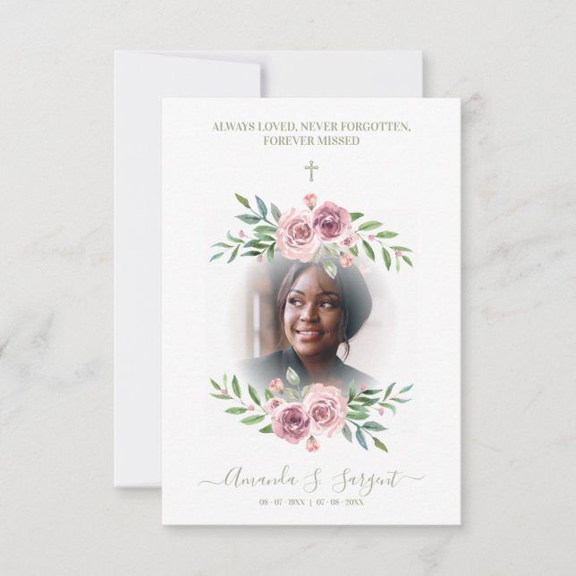 Pink Floral Wreath Photo Funeral Service Dear Ones (Frente)