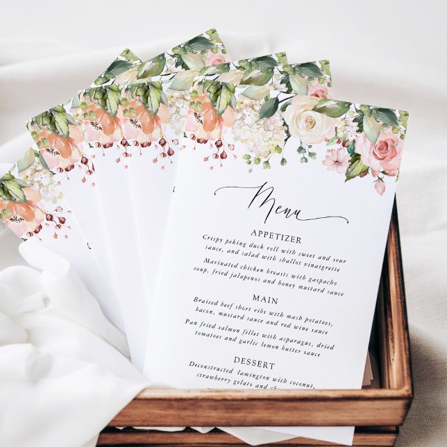Pink Flowers, White Flowers, Bridal Shower Menu (Criador carregado)