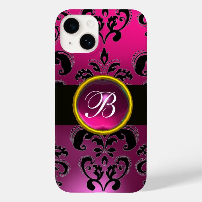 PINK FUCHSIA DAMASK MONOGRAM, Ruby Gem (Verso)